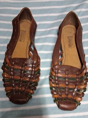 Basic Editions Brown Woven Leather Slip-On Flats
